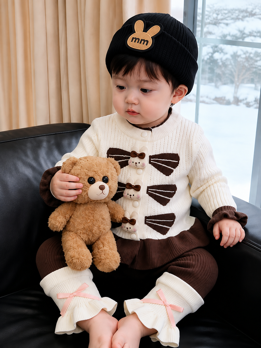 Baby Girl Knitted 3-Piece Bunny Winter Set | 3–24 Months