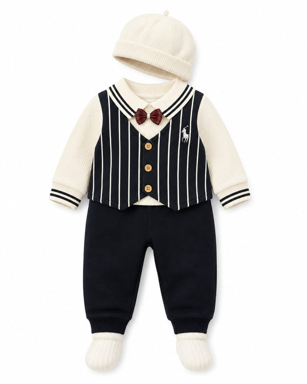 Elegant Gentleman Knitted Formal Two Piece Baby Set With Bow Tie For Special Occasions