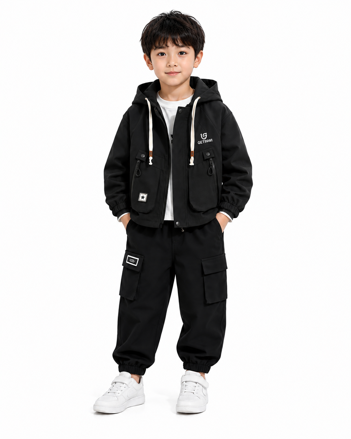 Boys imported hooded 3-piece suit black