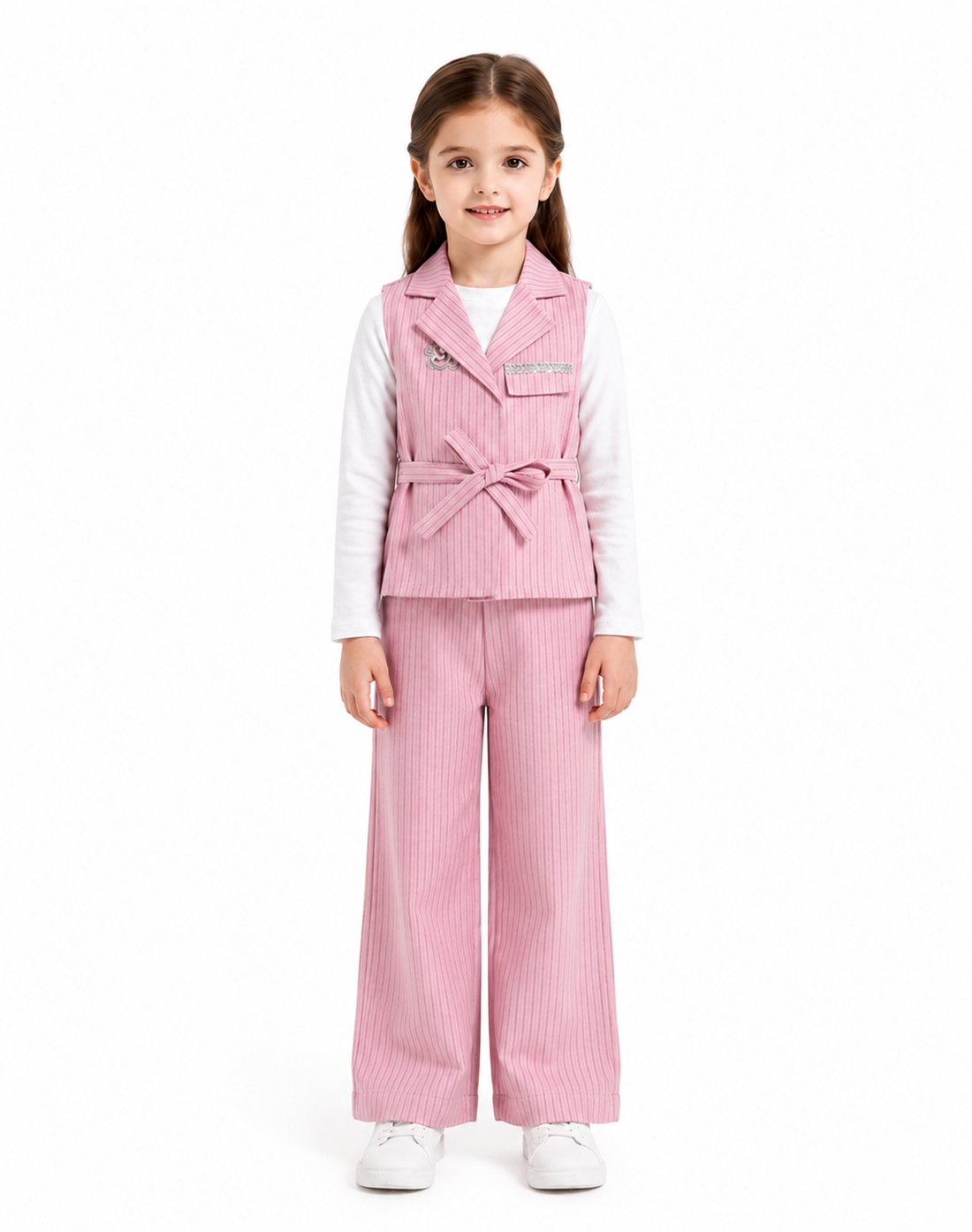 Girls formal waistcoat and wide-leg trouser suit in pink color