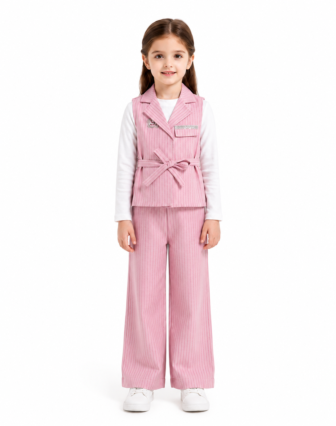 Girls formal waistcoat and wide-leg trouser suit in pink color