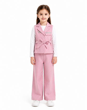 Girls formal waistcoat and wide-leg trouser suit in pink color