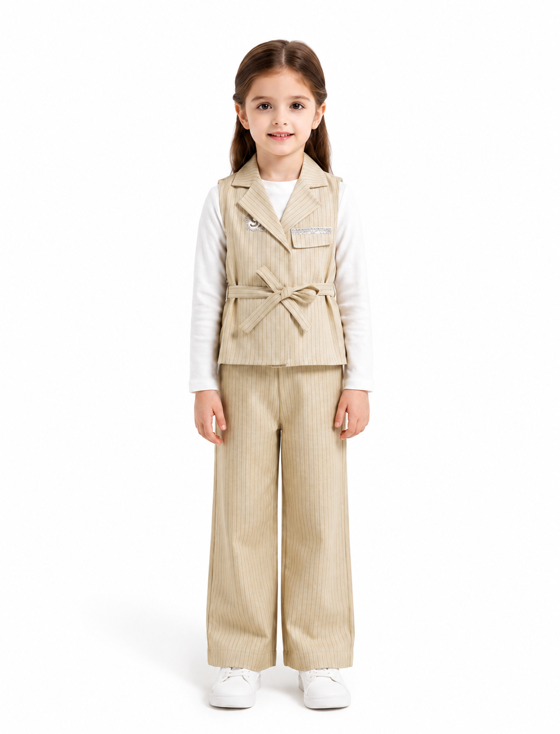 Girls formal waistcoat and wide-leg trouser suit in skin color