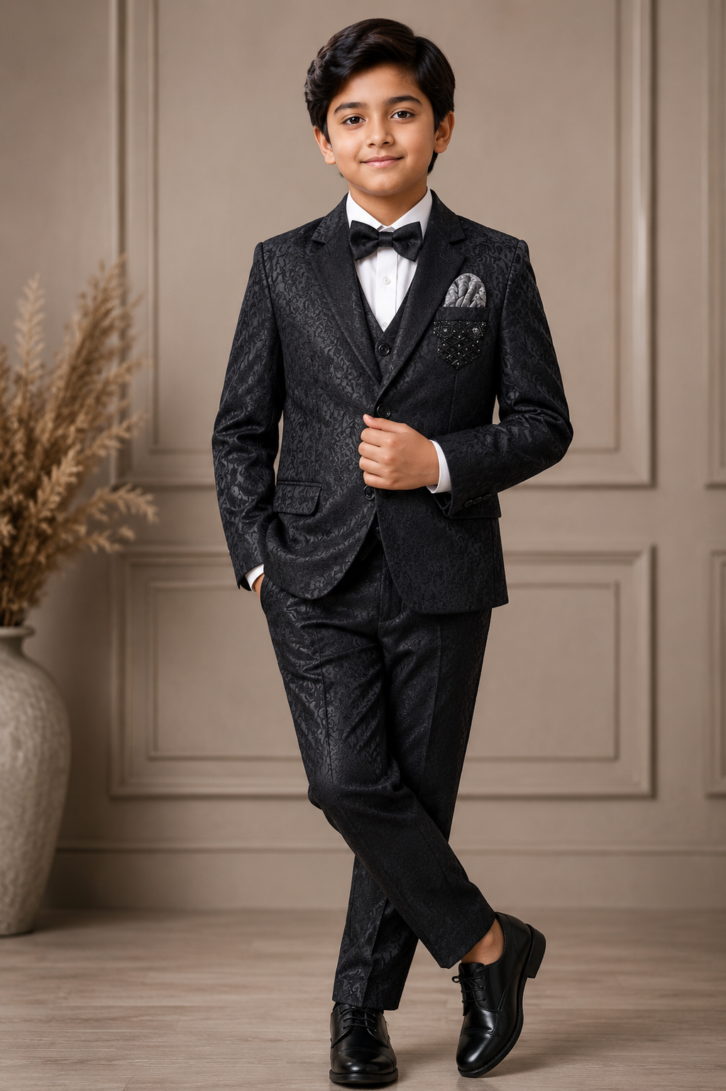 Kids premium imported black 3-piece formal suit