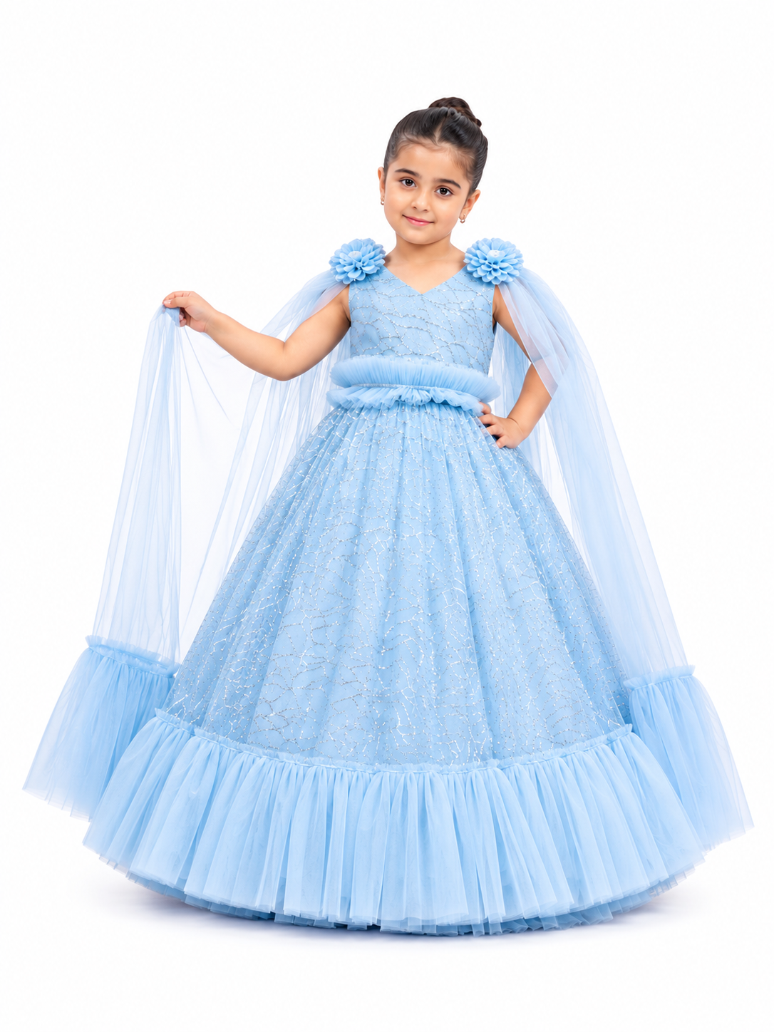 Premium Girls Cape-Style Fairy Frock in Sky Blue